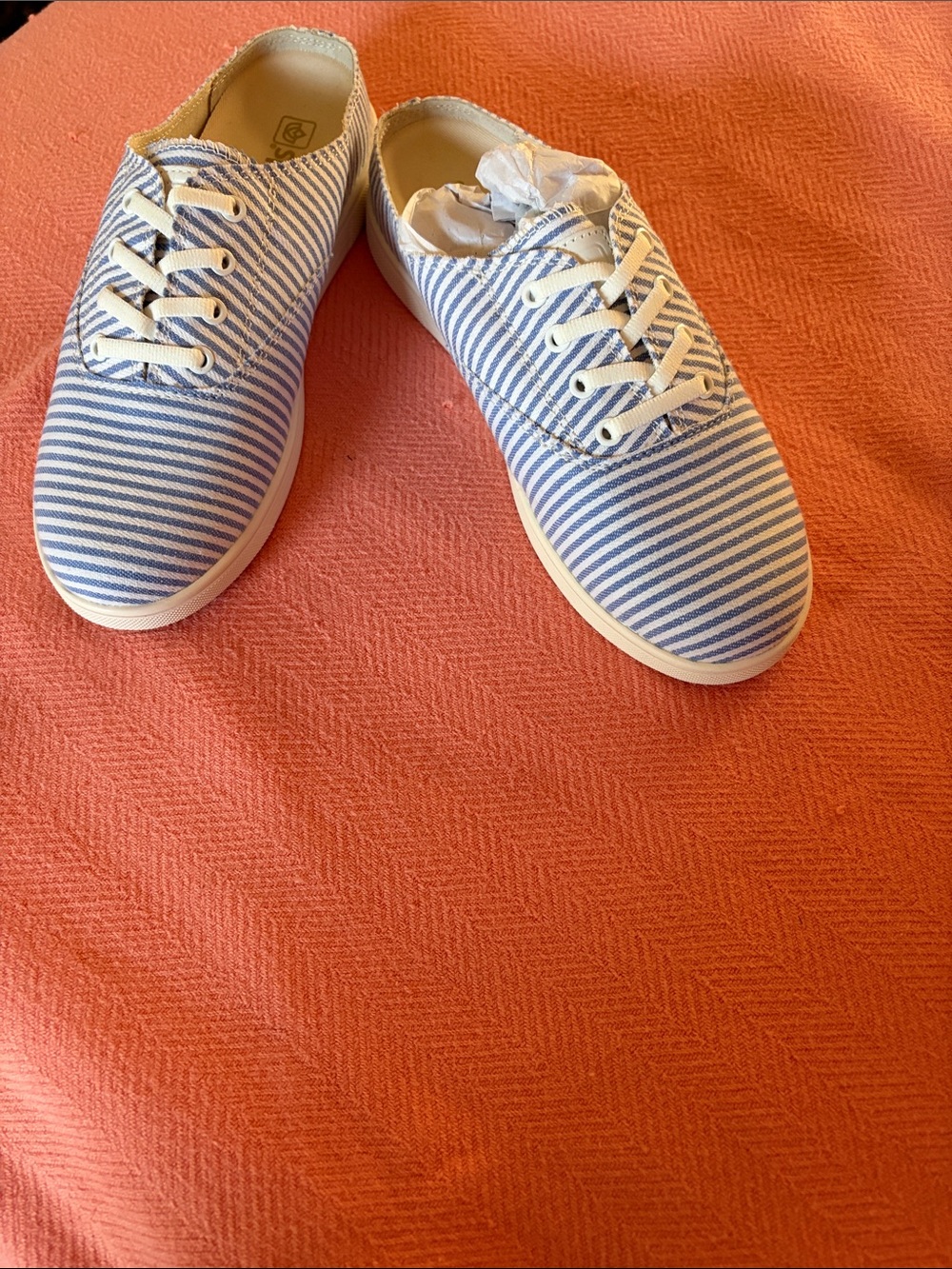 Striped Blue & White Canvas Mules - Casual Slip-On Women’s Shoes